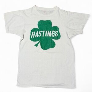 Vintage 70s Shamrock Hastings St Patrick Green Four Leaf Clover T-shirt Small
